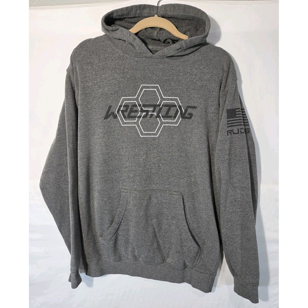 RUDIS Wrestling Hoodie Sweatshirt Mens Medium Light Gray Way of Life Flag Arm